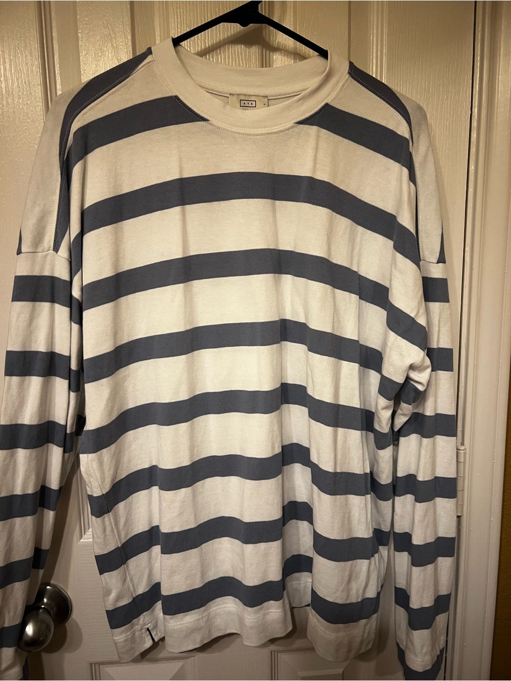 AYR Striped Cotton Oversized Long Sleeve Tee Blue & White, Size L